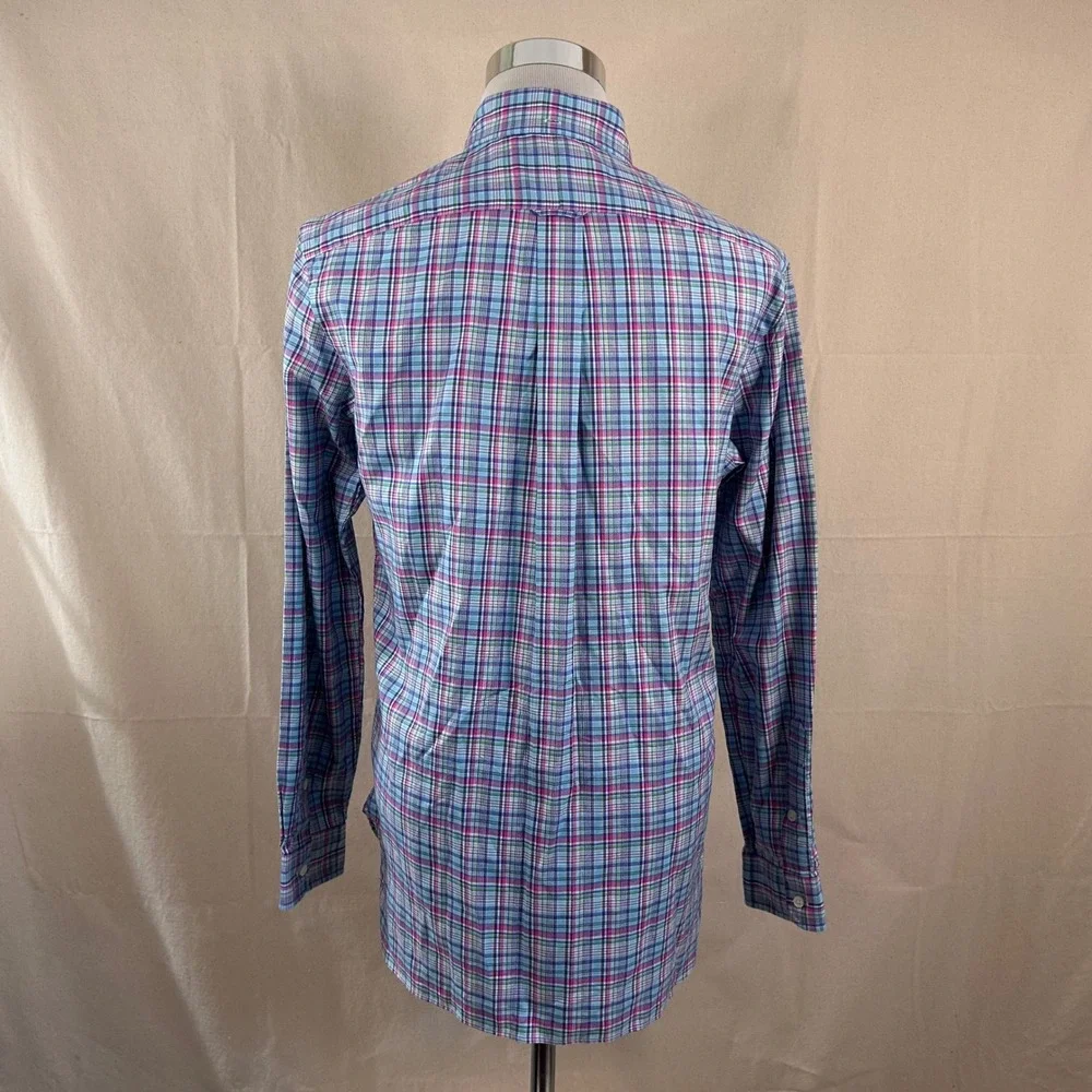 Polo Ralph Lauren Medium Button Down Shirt Blue Pink Plaid 100% Cotton Mens